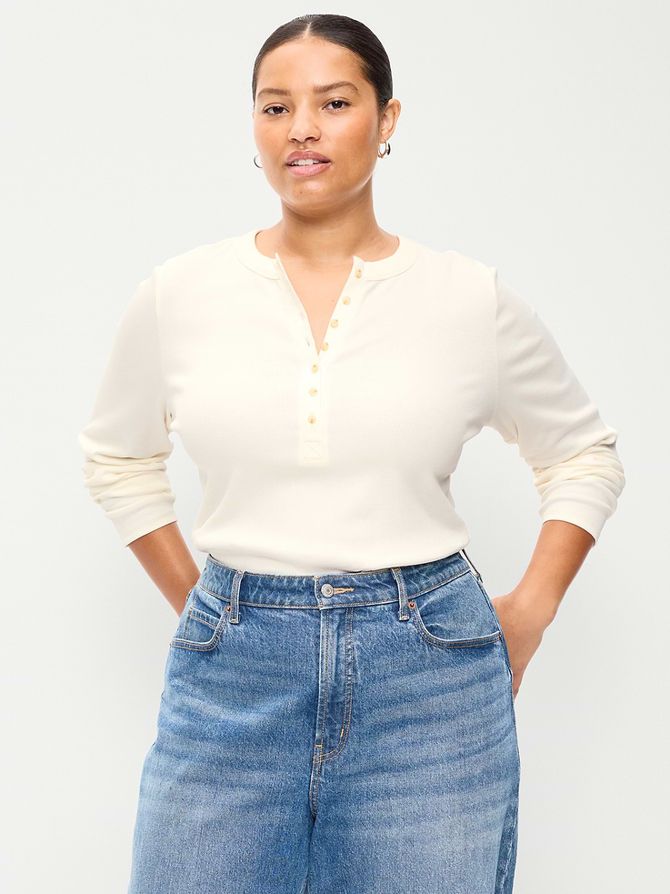Image 7 of 8, Snug Long-Sleeve Ribbed Henley T-Shirt