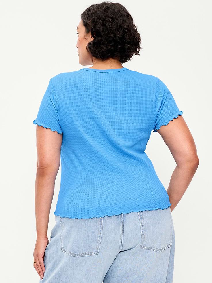 Image 7 of 7, Fitted Waffle-Knit Cropped T-Shirt