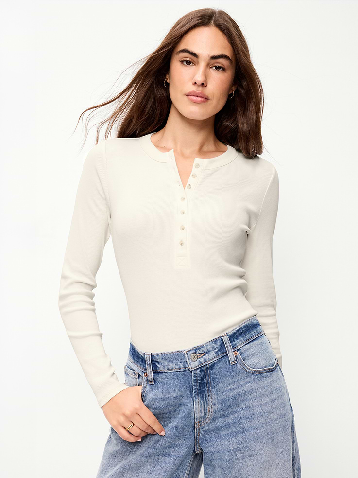 Image 3 of 8, Snug Long-Sleeve Ribbed Henley T-Shirt