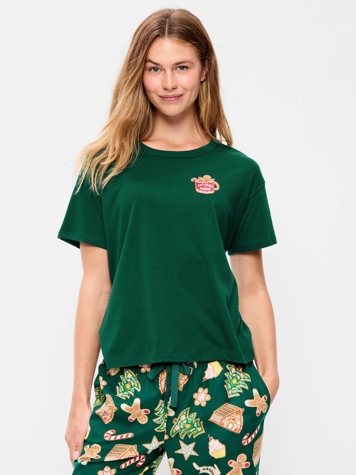 Image 1 of 2, rib-knit crew neck, short sleeves, graphic at front, Product #910769