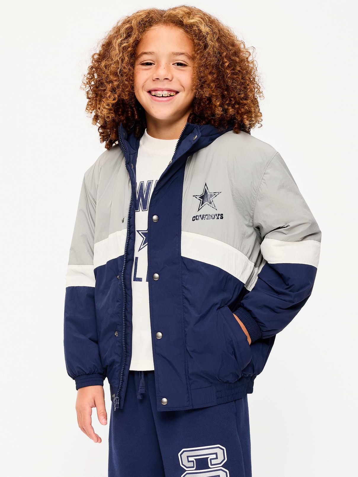 Image number 1 showing, Dallas Cowboys Oversized Crinkled Hooded Jacket for Boys