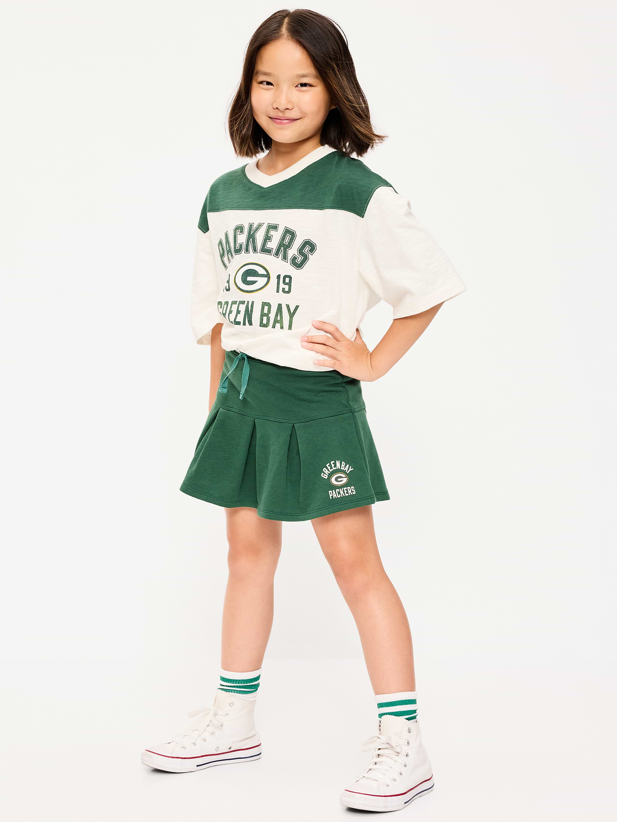 Image number 1 showing, Green Bay Packers French Terry Pleated Skort for Girls