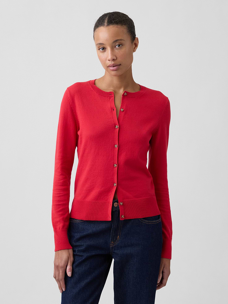Image 1 of 5, Soft cotton knit., Long sleeves with ribbed cuffs., Ribbed crewneck, button front., Ribbed hem., Select styles have allover print or stripes., This product was made in a factory that invests in gender equity and women’s empowerment through RISE. Learn more at, Product #1177188