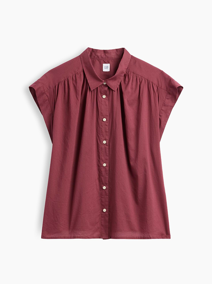 Image 5 of 5, Collared Cap-Sleeve Shirt