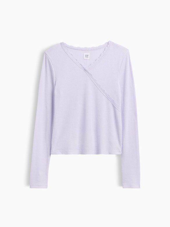 Kids Waffle-Knit Faux-Wrap Top