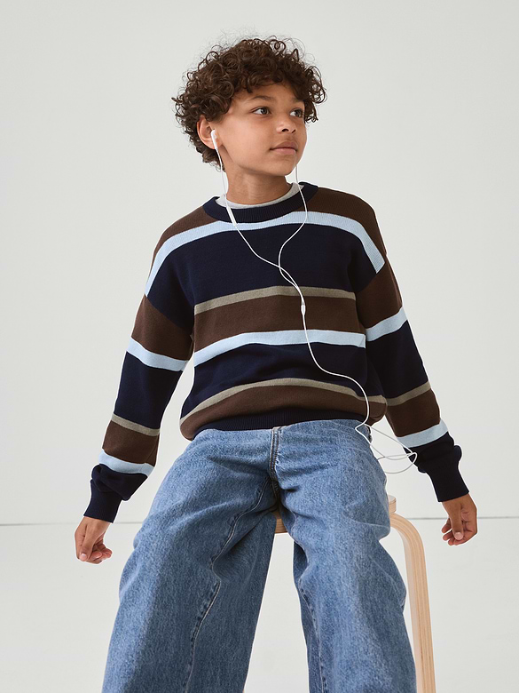 Kids Relaxed Textured Crewneck Sweater