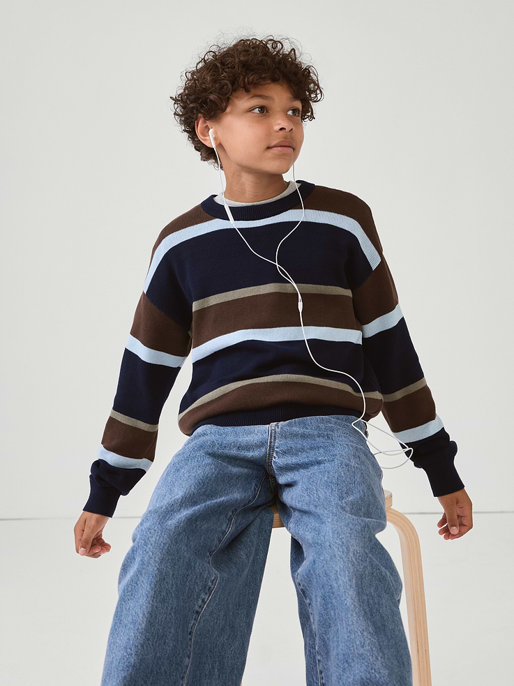 Image 1 of 4, Textured cotton knit., Dropped shoulder, long sleeves with ribbed cuffs., Ribbed crewneck., Ribbed hem., Select styles have allover stripes., Product #1177138