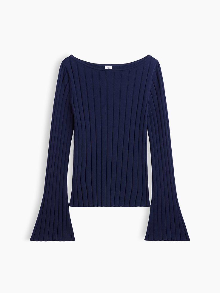 Image number 5 showing, Ribbed Bell Sleeve Boatneck Sweater
