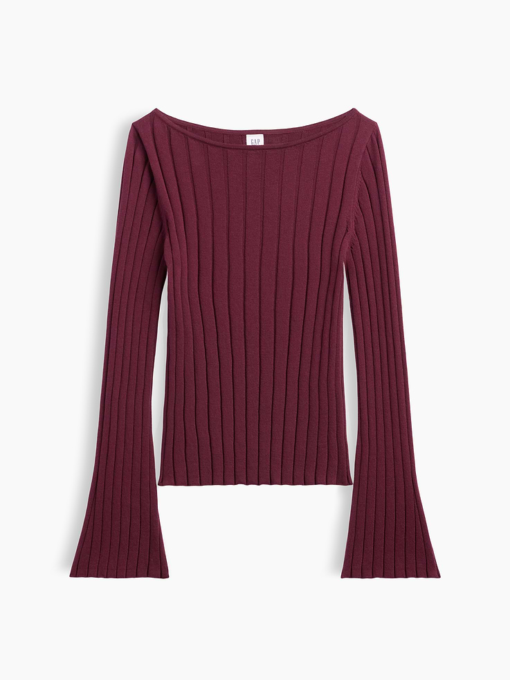 Image number 5 showing, Ribbed Bell Sleeve Boatneck Sweater