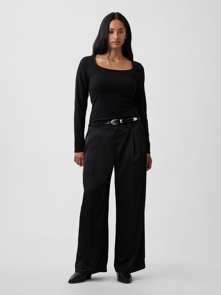 Image 5 of 7, Wide-Leg Satin Trousers