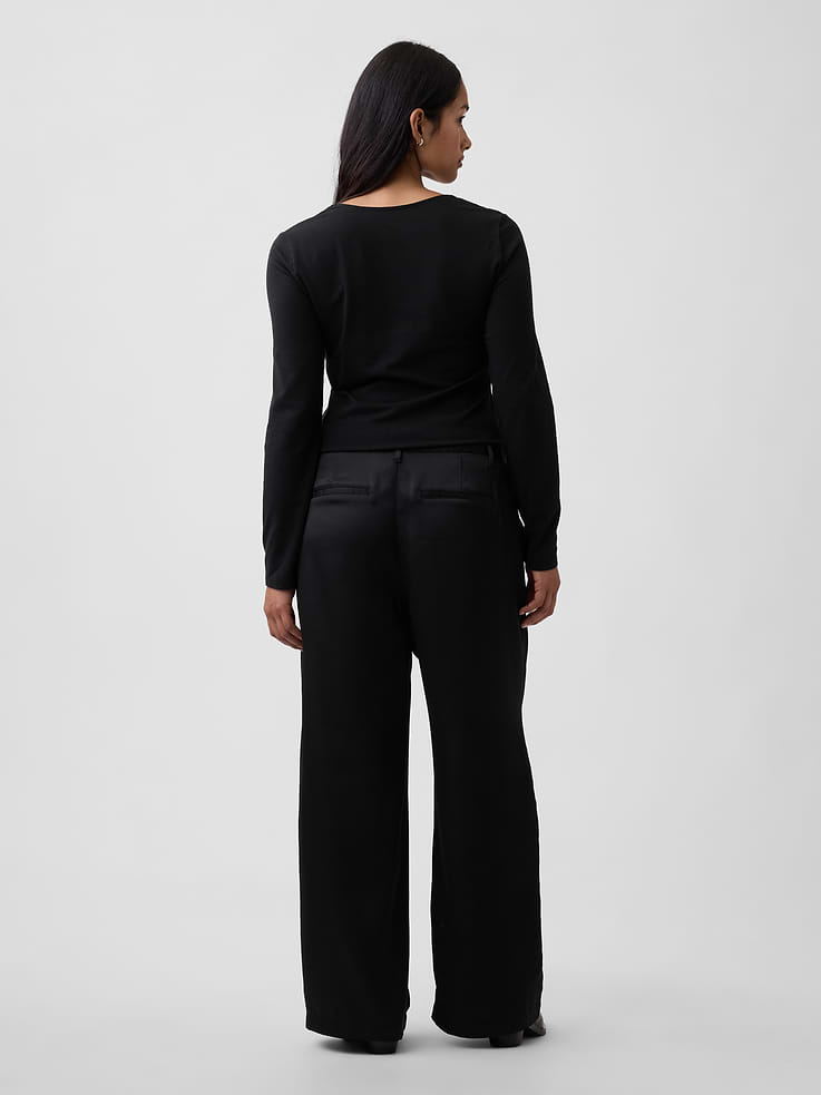 Image 6 of 7, Wide-Leg Satin Trousers