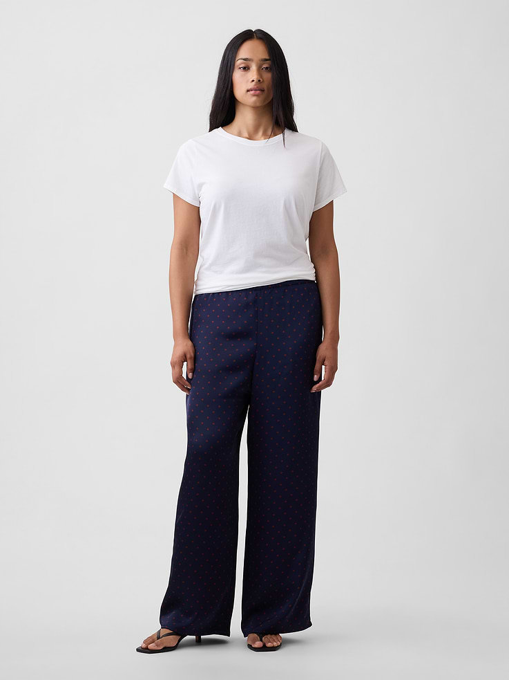 Image 5 of 7, Satin Pull-On Wide-Leg Pants