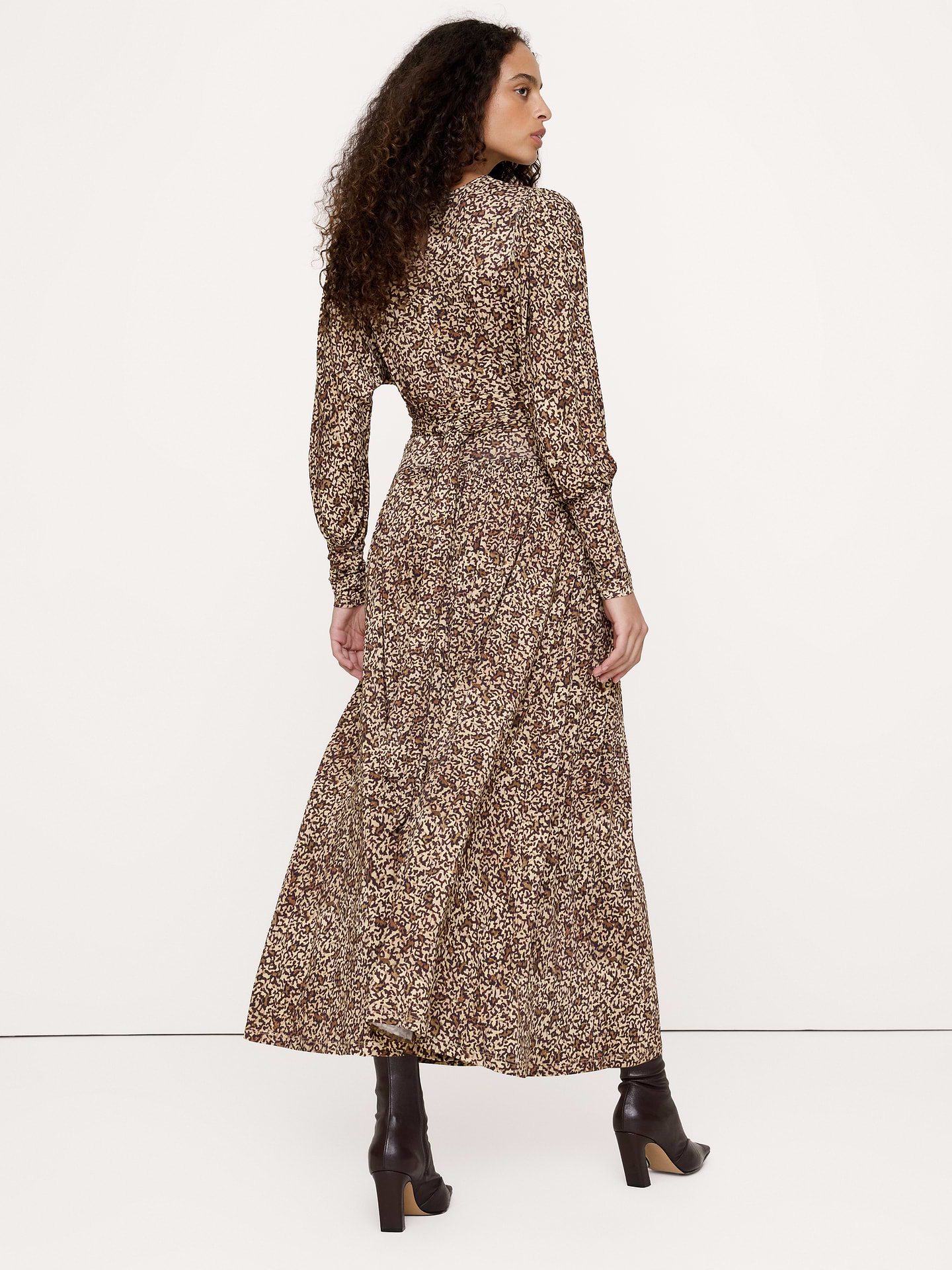 Image 3 of 5, Jersey Draped Gigot Sleeve Maxi Dress