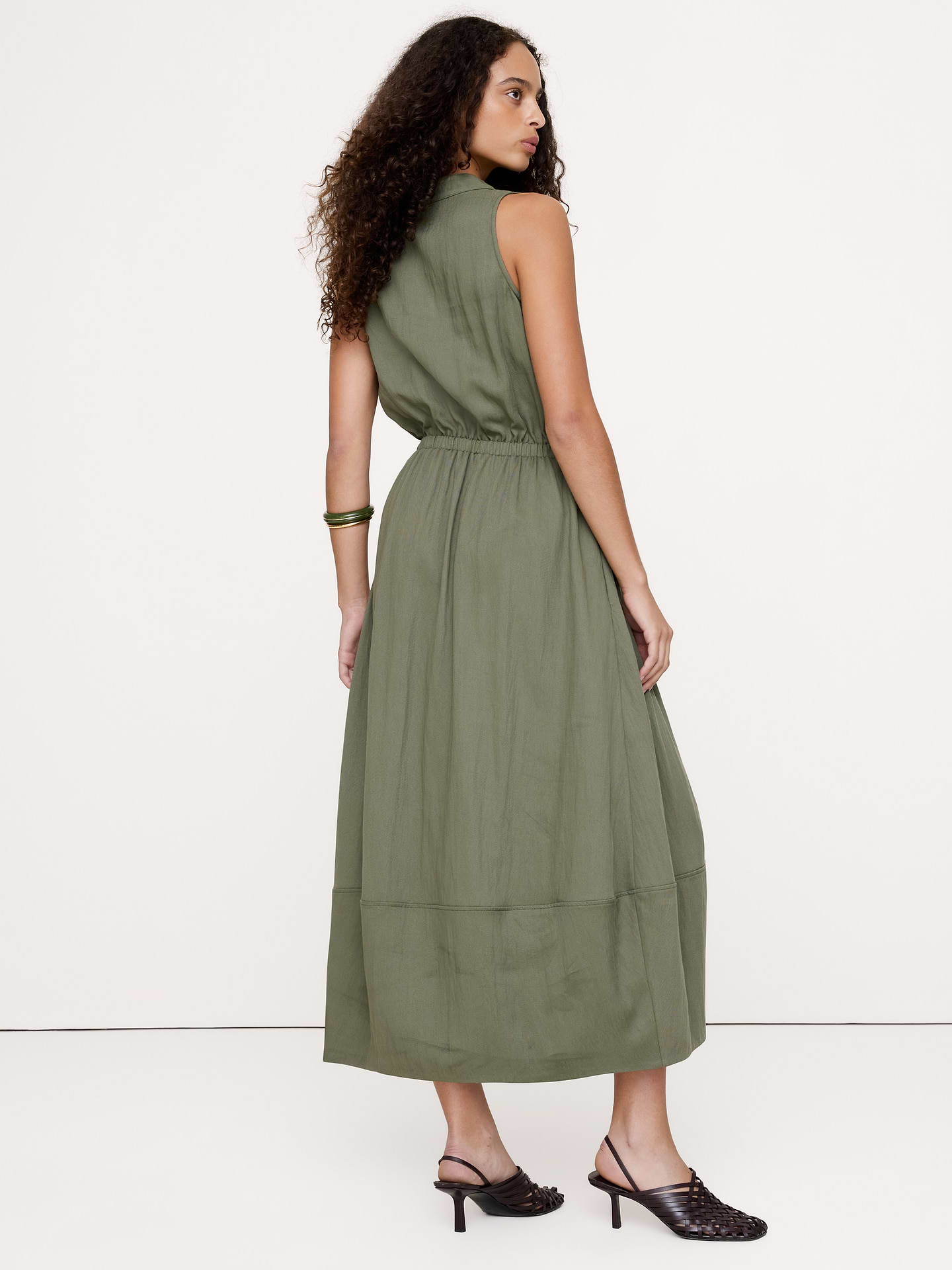Image number 3 showing, Drapey Twill Cowl-Neck Midi Dress
