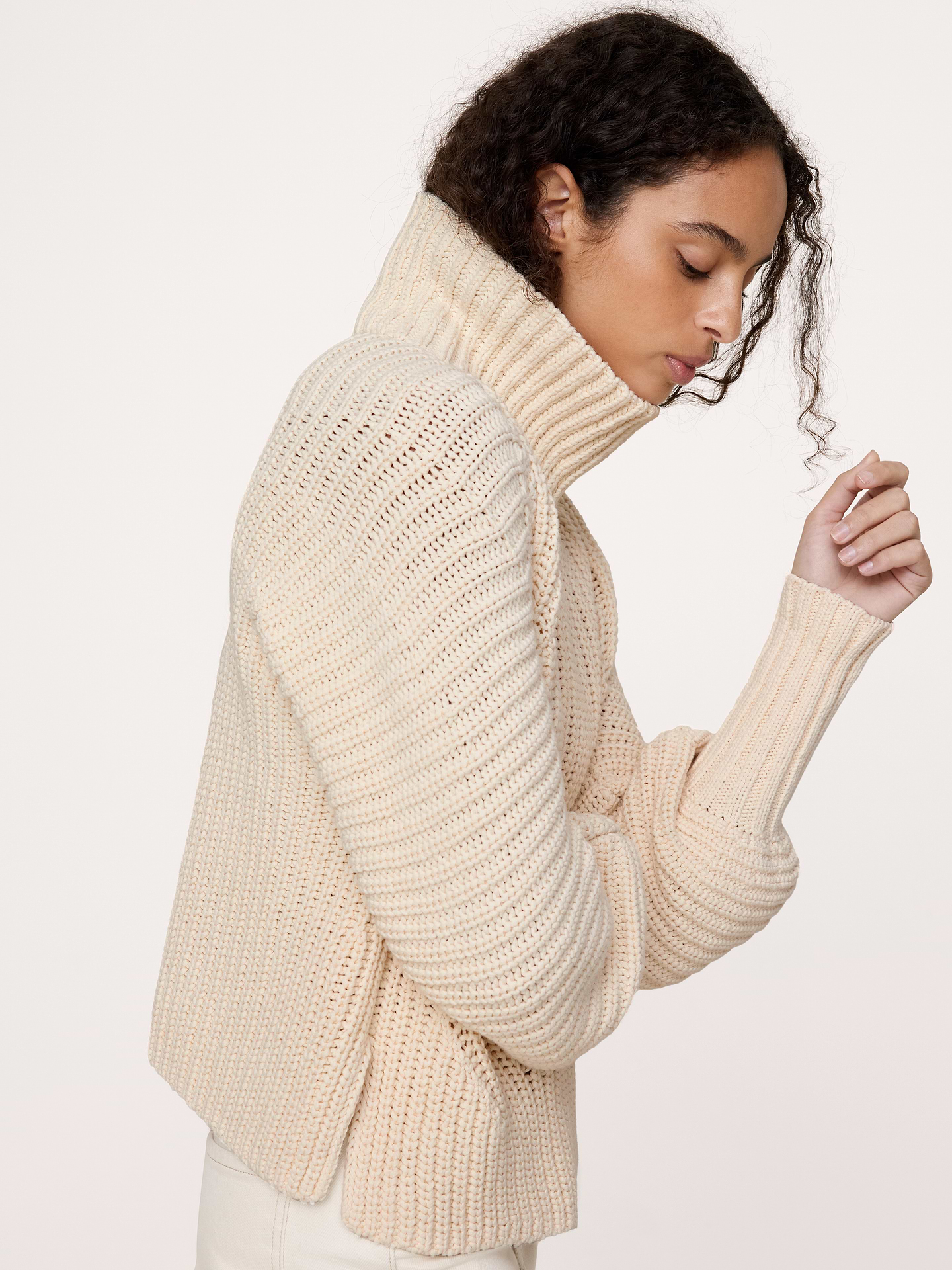 Image number 5 showing, Chunky Cotton Funnel-Neck Sweater
