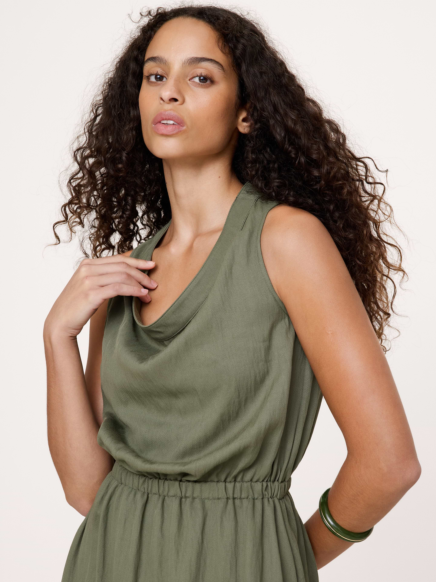 Image number 4 showing, Drapey Twill Cowl-Neck Midi Dress