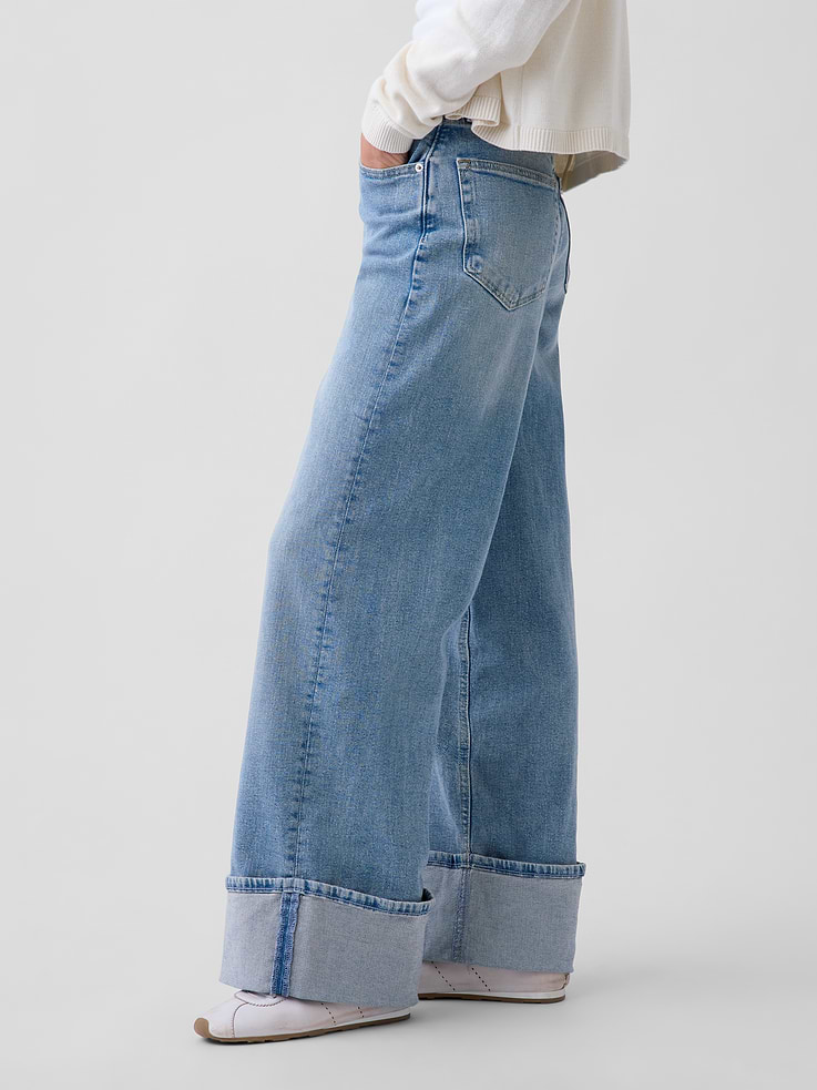 Image number 3 showing, High Rise Stride Cuffed Wide-Leg Jeans
