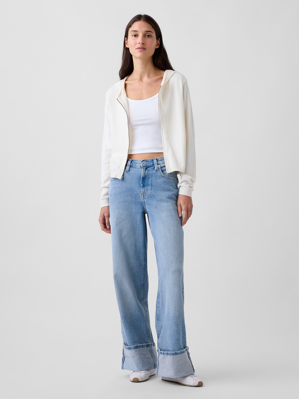 High Rise Stride Cuffed Wide-Leg Jeans