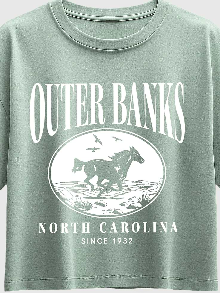 Image 3 of 4, Kids Outer Banks Running Horse Short Sleeve Boxy Graphic T-Shirt