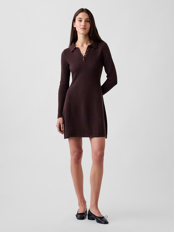 CashSoft Polo Sweater Mini Dress