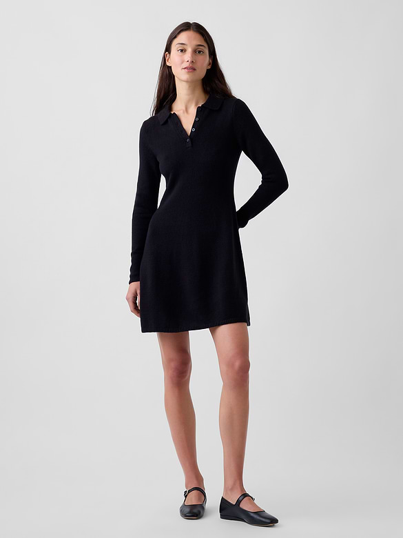 CashSoft Polo Sweater Mini Dress