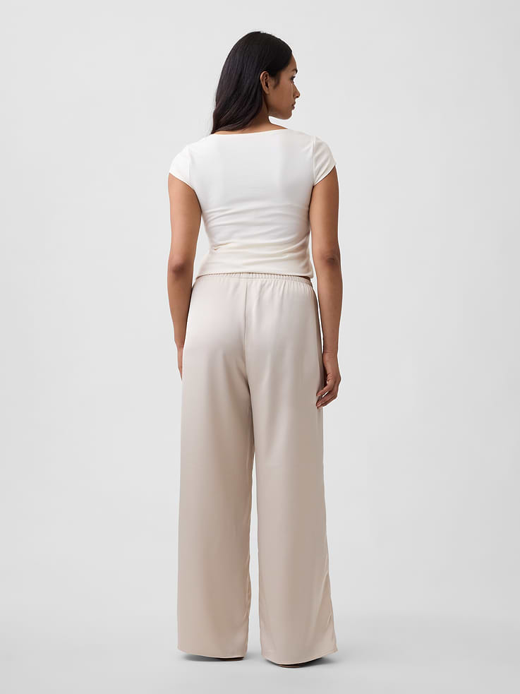 Image 6 of 7, Easy Wide-Leg Satin Pants