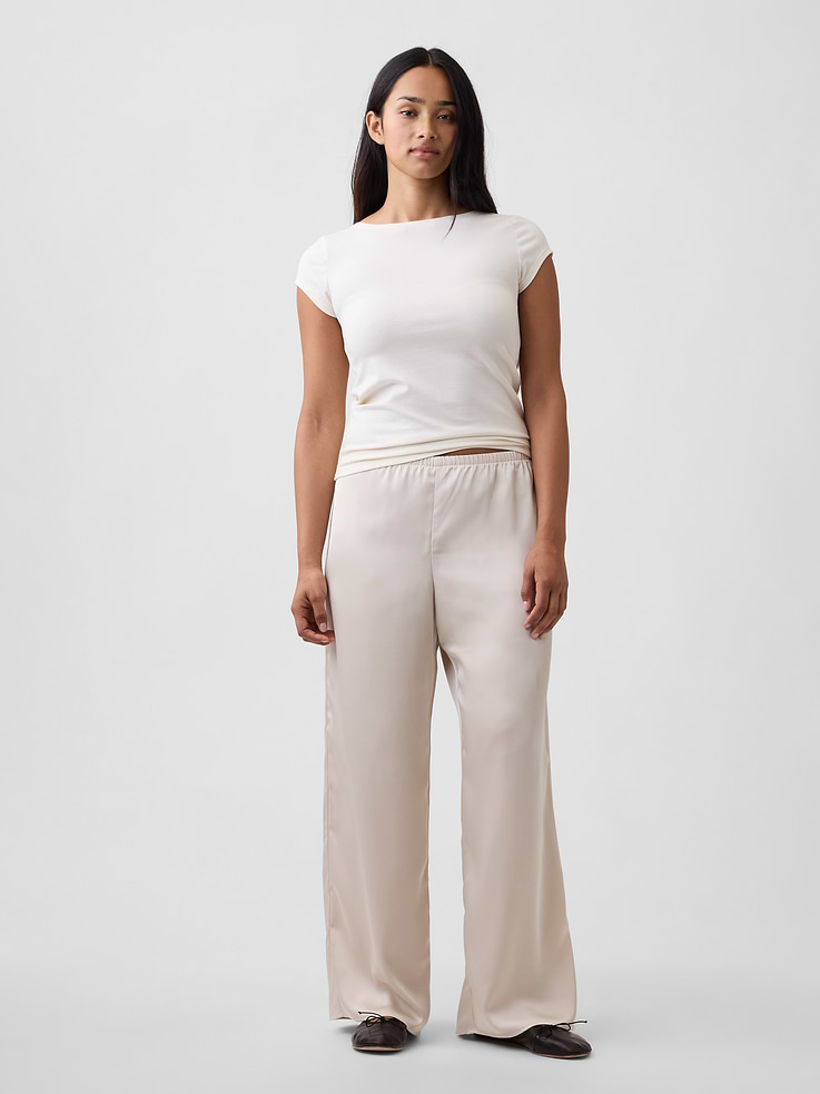 Image 5 of 7, Easy Wide-Leg Satin Pants