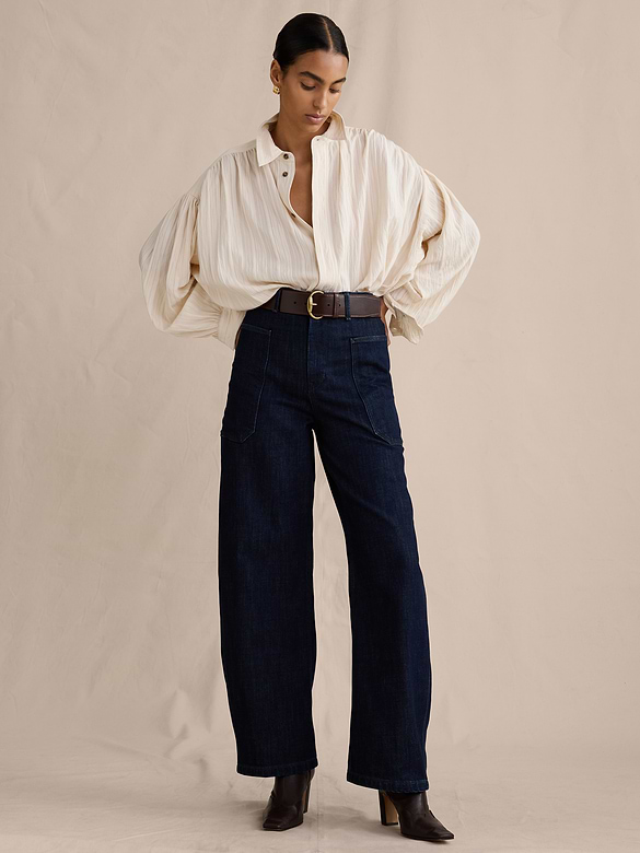 Jean baril à taille haute