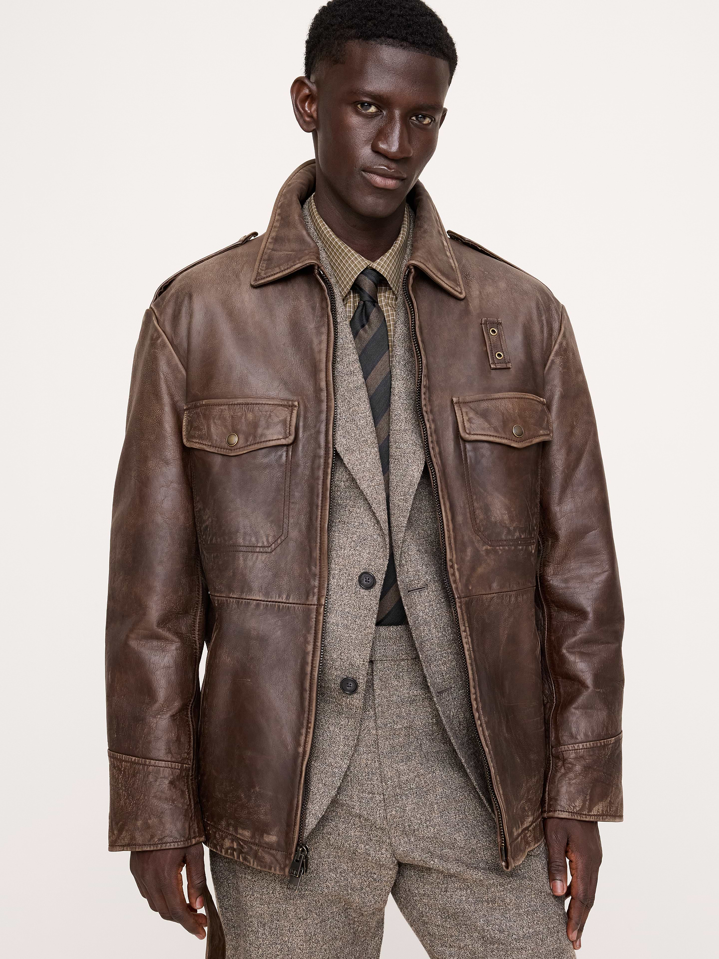 Image 8 of 8, Leather Belted Field Jacket