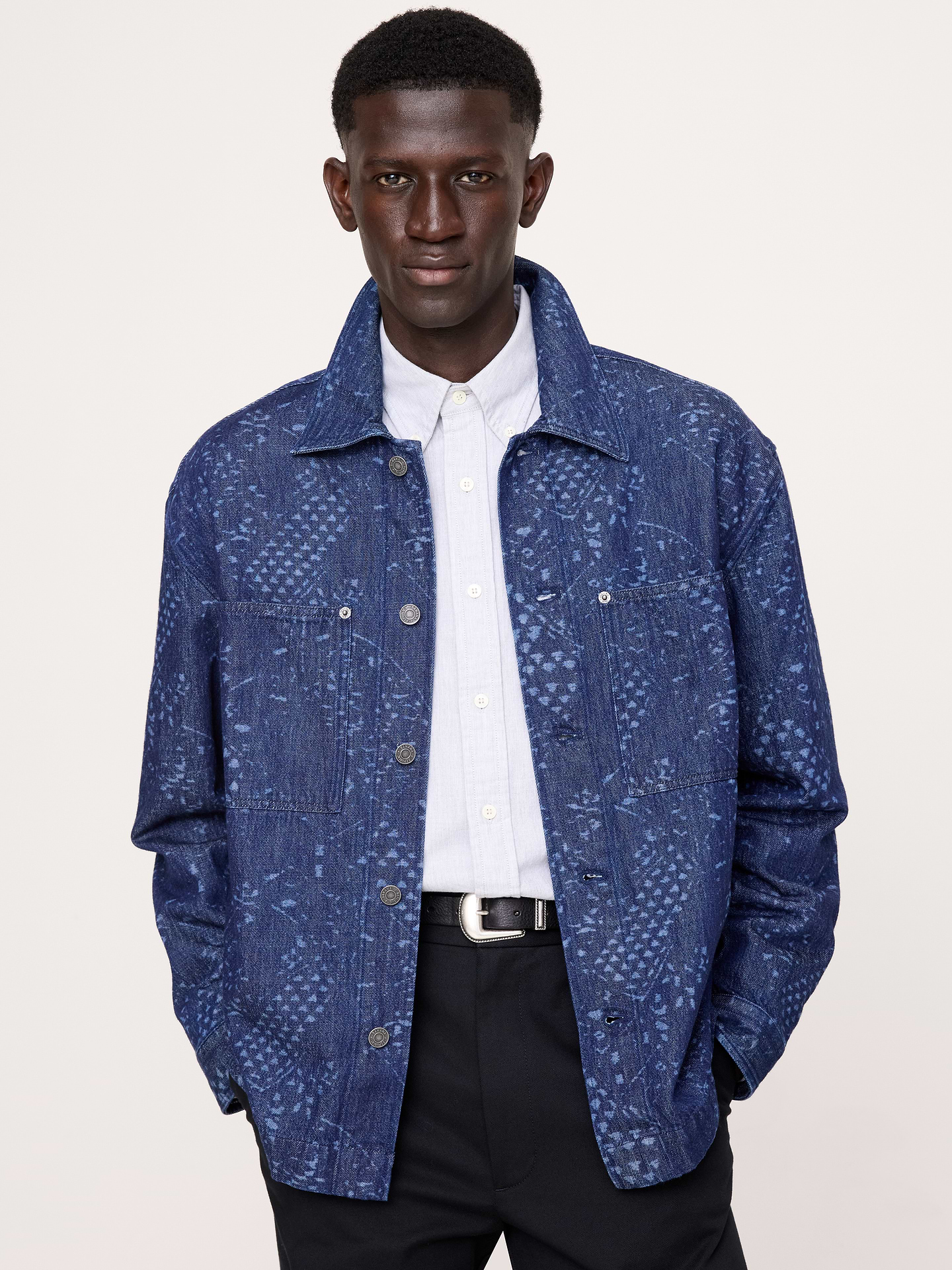 Image number 1 showing, Relaxed-Fit Italian Printed Denim Overshirt