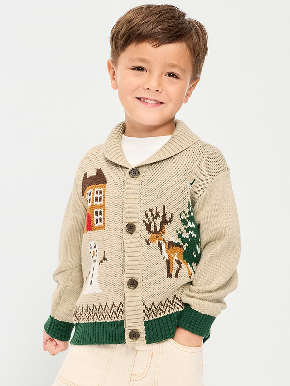 Oversized Shawl-Collar Cardigan Sweater for Toddler Boys