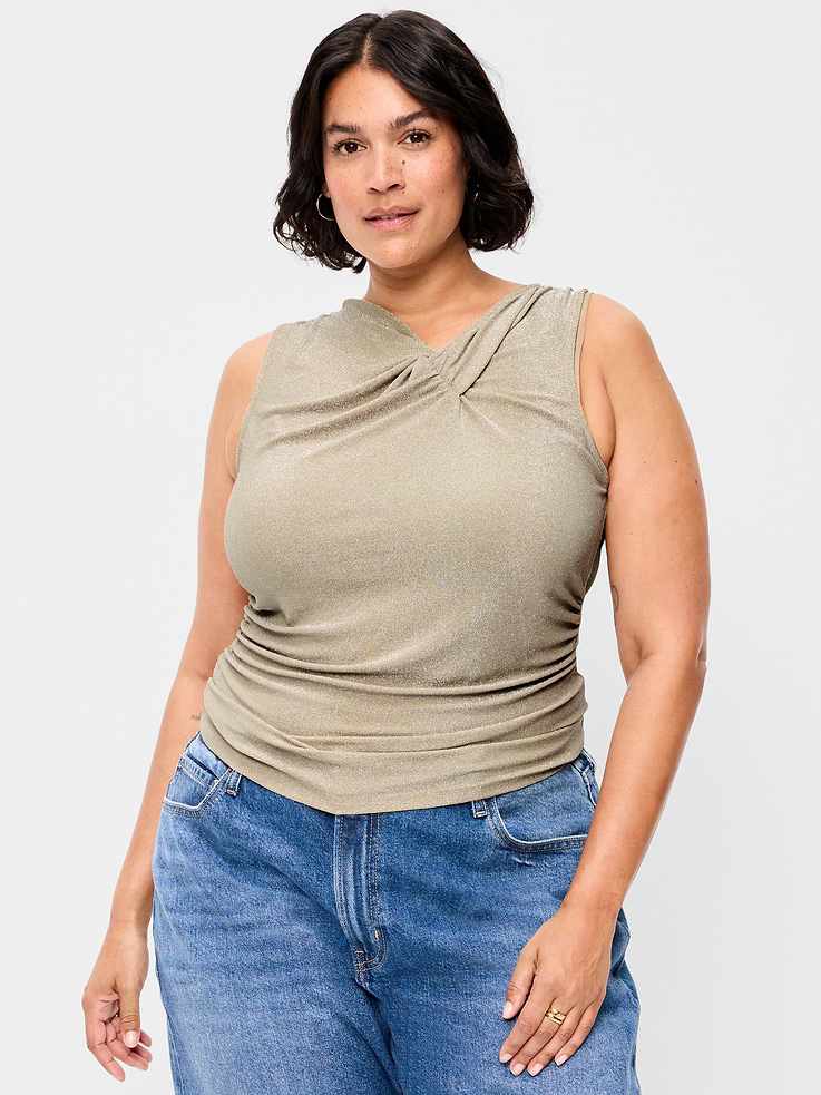 Image 8 of 9, Sleeveless Shimmer Twist-Front Top