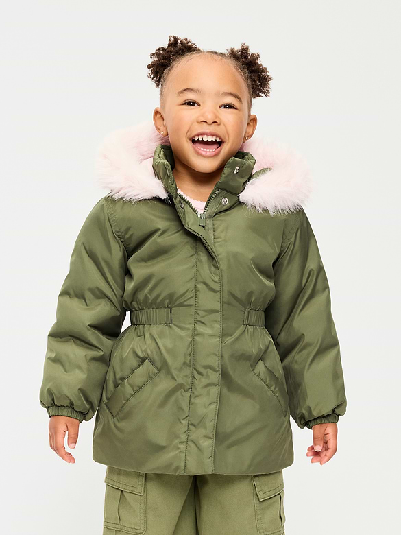 Parka à garniture en similifourrure pour toute-petite