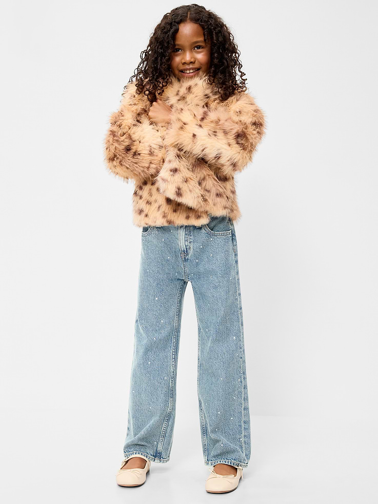 Image 3 of 5, High-Waisted Baggy Rhinestone Wide-Leg Jeans for Girls