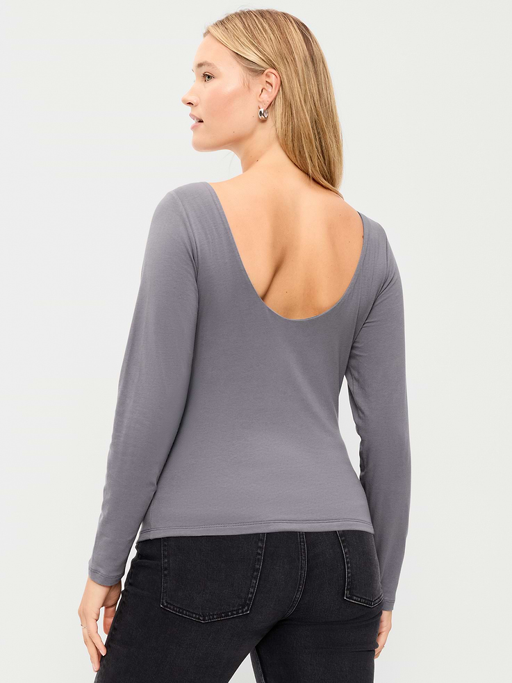 Image 4 of 6, Hug Double-Layer Long-Sleeve Scoop-Back Top