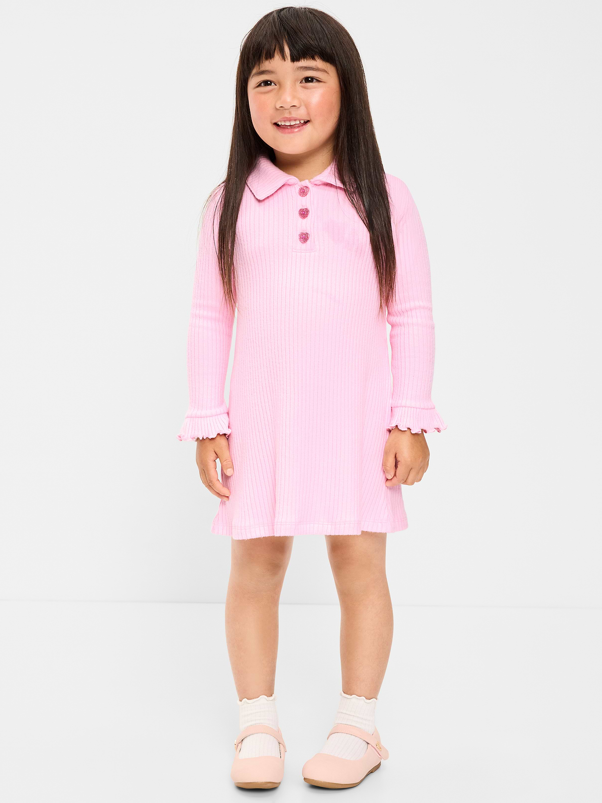Image 1 of 4, spread collar, long sleeves, three-button placket, ruffled cuffs, Product #1184028
