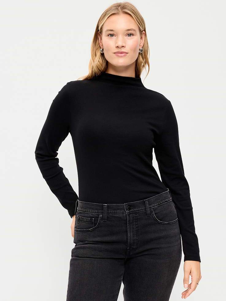 Image 3 of 6, Snug Long-Sleeve Mock-Neck T-Shirt