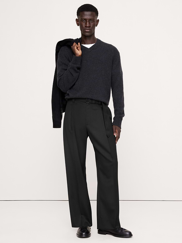 Loose Twill Belted Dress Pant