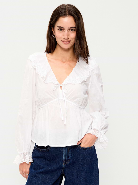 Long-Sleeve Ruffle Collar Peplum Top