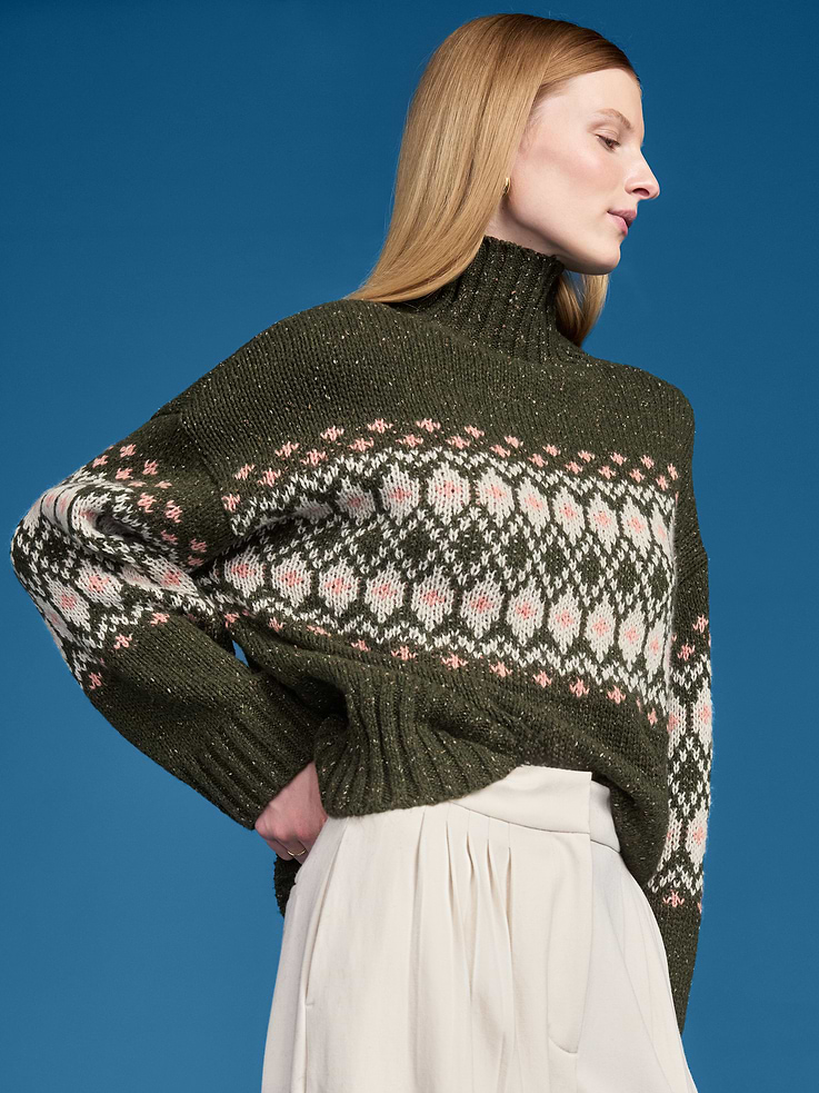 Image 1 of 6, mock neck, long drop shoulder sleeves, rib-knit cuffs and hem, Product #1184414