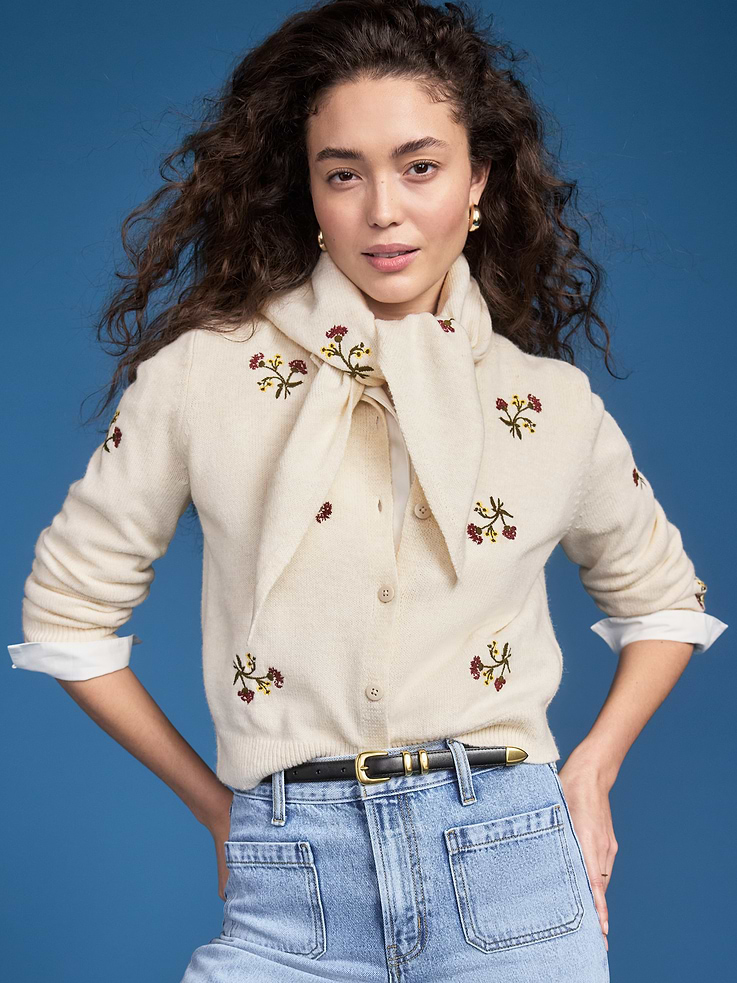Image 1 of 4, self-tie, embroidered multi-color floral, Product #1184456