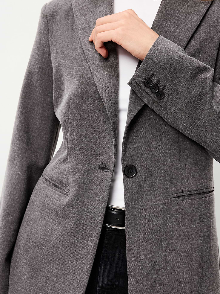 Image 4 of 6, Longline Twill Double-Breasted Blazer