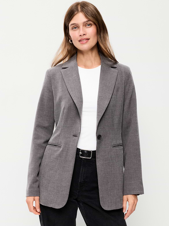 Longline Twill Double-Breasted Blazer