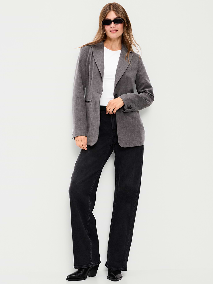 Image 3 of 6, Longline Twill Double-Breasted Blazer
