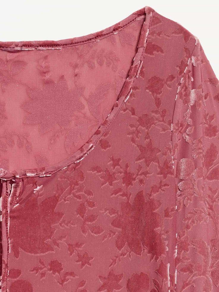 Image 3 of 5, Long-Sleeve Burnout Velvet Top