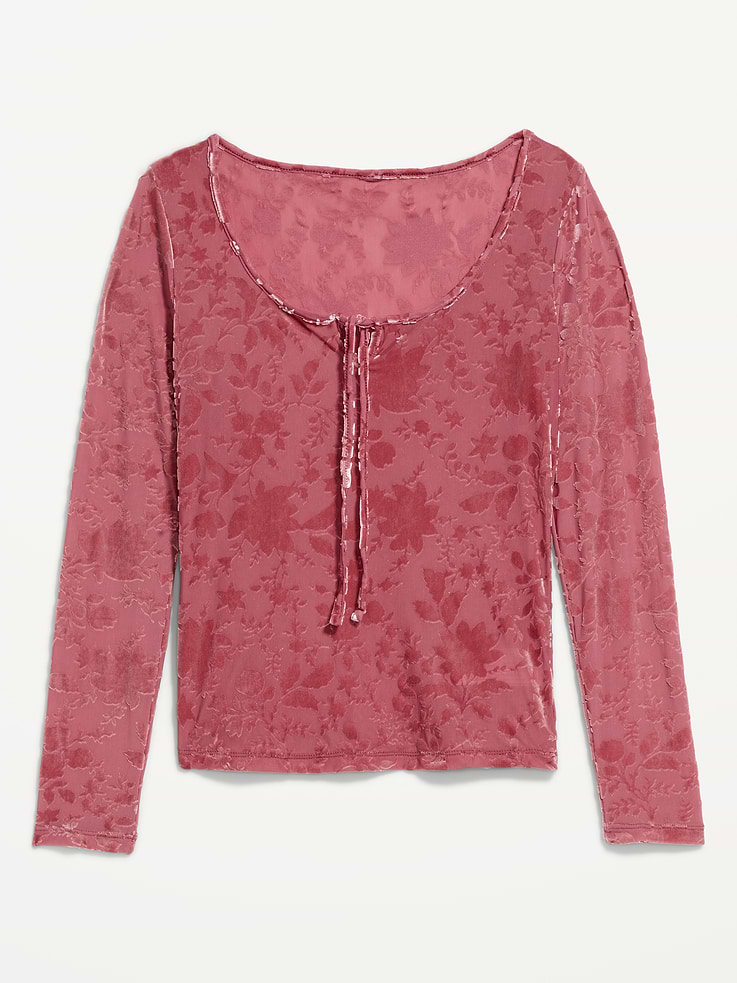 Image 2 of 5, Long-Sleeve Burnout Velvet Top