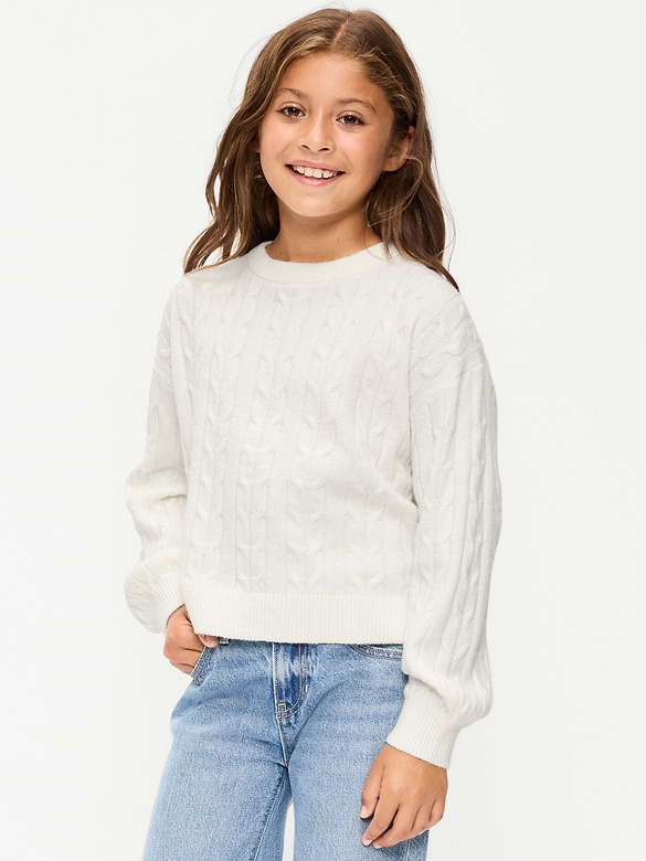 Long-Sleeve Cable-Knit Sweater for Girls