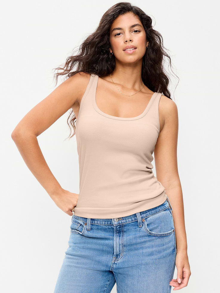 Image 5 of 8, First-Layer Ribbed Scoop-Neck Tank Top