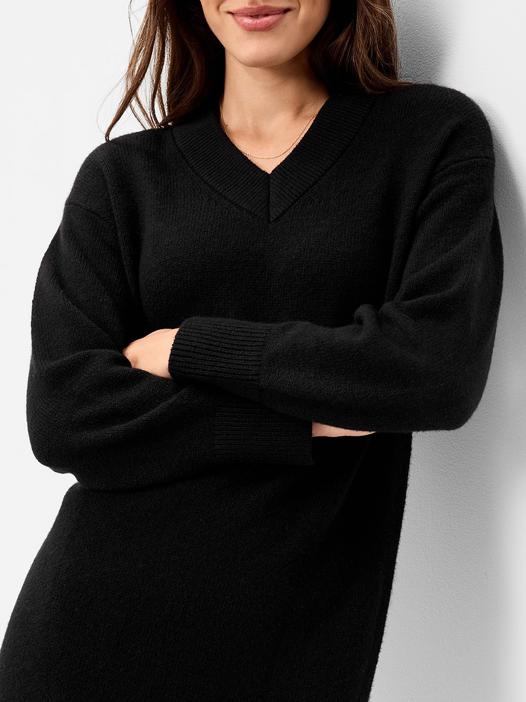 Image 4 of 9, SoSoft Long-Sleeve V-Neck Mini Sweater Dress