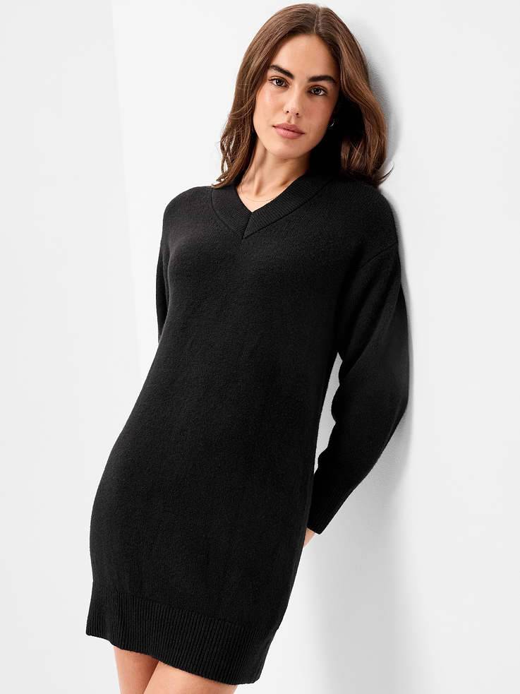 Image 3 of 9, SoSoft Long-Sleeve V-Neck Mini Sweater Dress